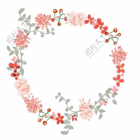 鲜花花卉边框水彩花边圆形手绘素材