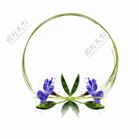 手绘圆形植物花卉紫色水彩边框元素