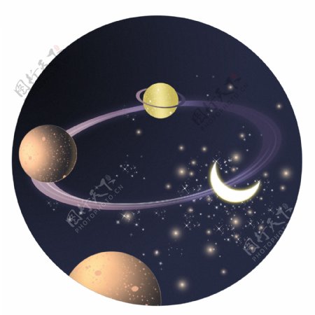 手绘卡通日月星辰宇宙