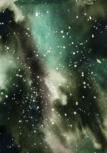 手绘水彩北极星空图案背景