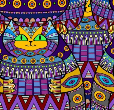 波兰手绘涂鸦治愈系猫咪插画