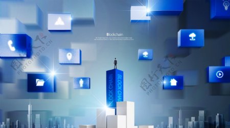 外国未来蓝色方块科技数据分析海报设计