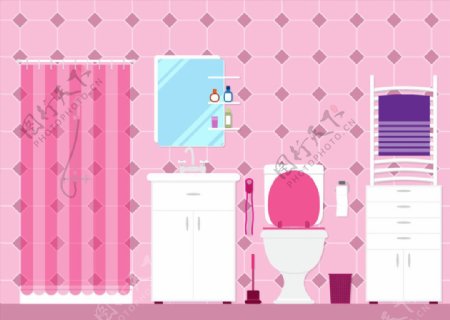 扁平化粉色浴室设计矢量素材