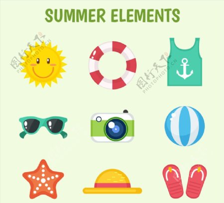 9款彩色夏季元素图标矢量素材