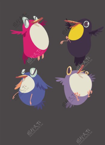 彩色卡通可爱小鸟插画