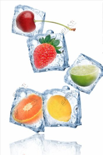 创意冰块里的水果