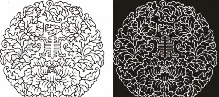 牡丹叶子和寿字纹构成的圆形图案