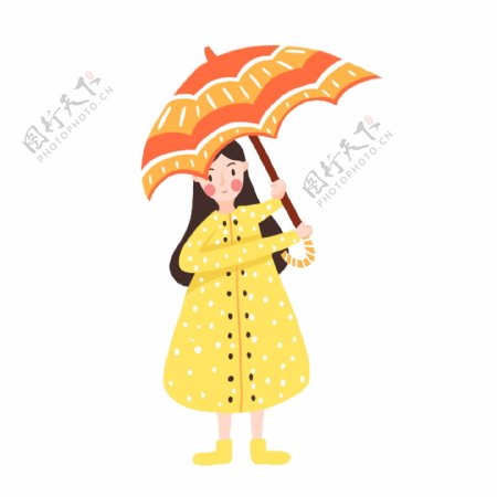 卡通手绘撑着伞的女孩可商用元素