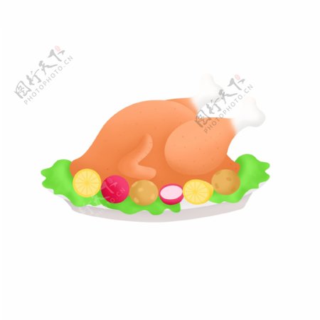微立体手绘感恩节盘装火鸡食物元素