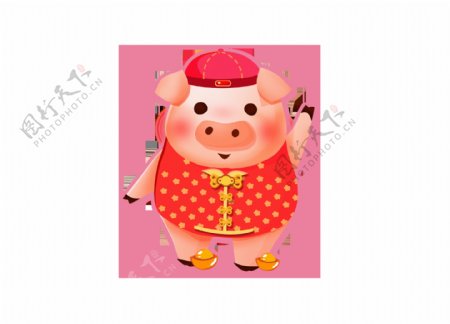 手绘卡通红色猪猪装饰素材
