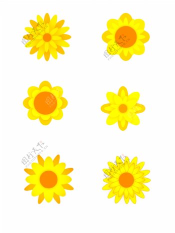 简约创意手绘风黄色六朵不一样的菊花可商用元素