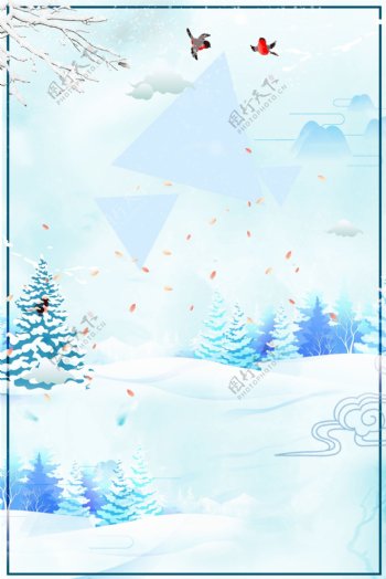 堆雪人人物卡通冬天你好广告背景图