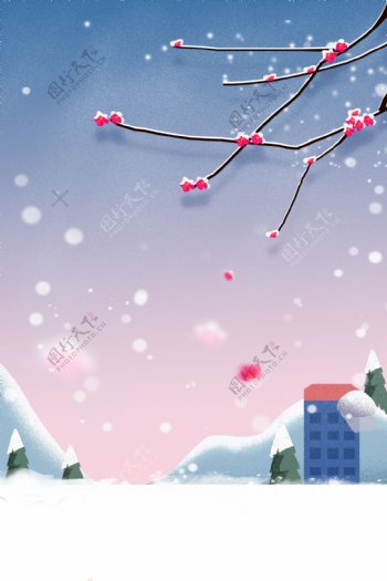 卡通堆雪人简约冬季风景广告背景