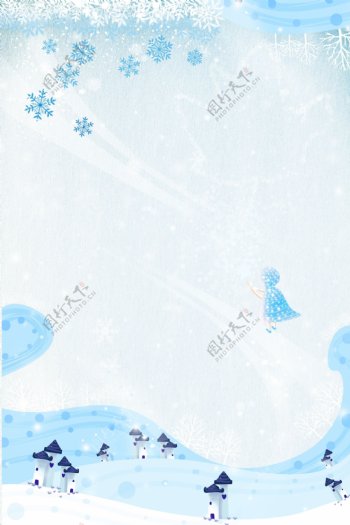 卡通雪花蓝色冬季促销广告背景图