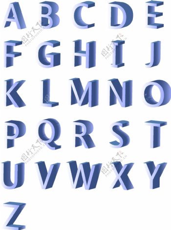 26个英文字母蓝色2.5D可商用矢量元素