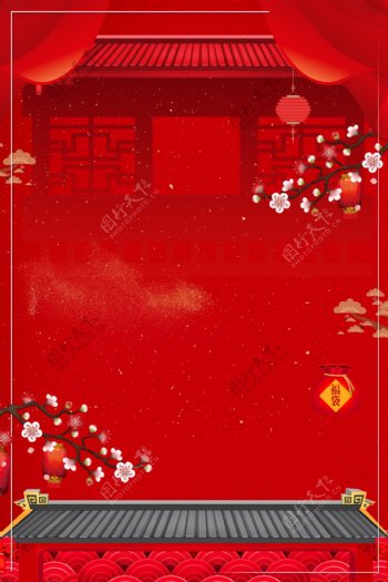 中国年新春元旦红色传统节日广告背景