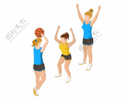 卡通女子篮球队元素