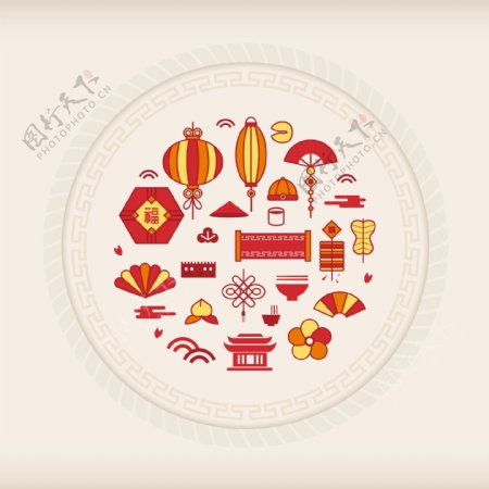扁平化中国传统节日图标