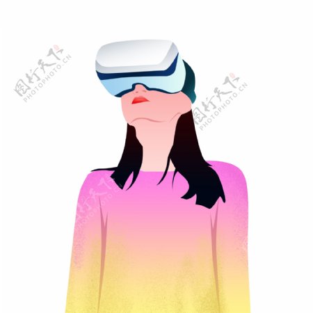 带着VR眼镜体验虚拟世界的女性