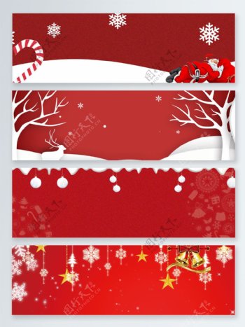 红色圣诞雪地冬天卡通banner背景