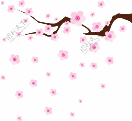 粉红手绘梅花漂浮素材