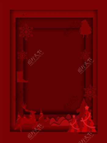 剪纸风红色圣诞节主题背景设计