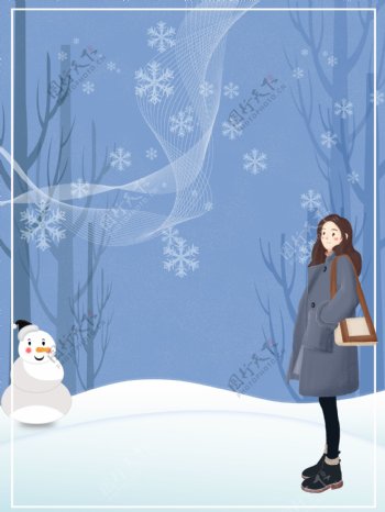 冬季雪地里的女孩背景设计