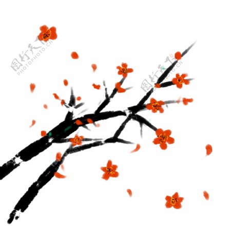 梅花冬季寒冬红色手绘水墨中国风手绘可商用