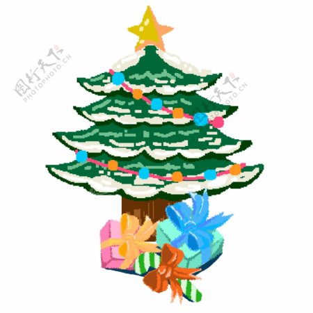 圣诞节圣诞树和礼物像素化设计可商用元素