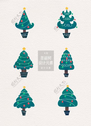 手绘水彩圣诞树设计元素