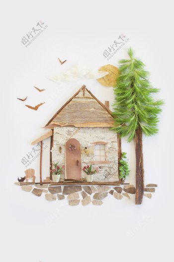 北欧简约热带森林小屋系列装饰画