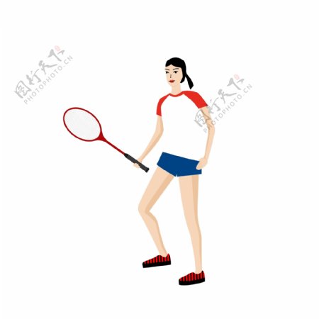 手绘卡通插画体育运动项目人物打羽毛球