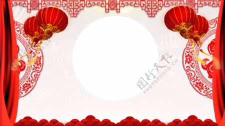 中国风红色剪纸风灯笼元旦背景设计