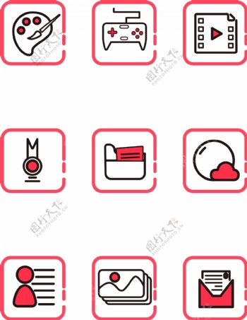 手机主题红色卡通APP手机小图标素材01