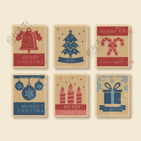 怀旧邮票样式的圣诞标签