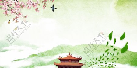 绿色中国风茶叶春茶节海报促销背景