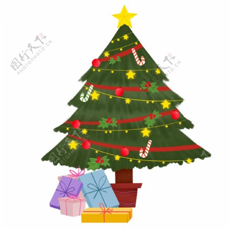 卡通圣诞节圣诞树和礼物设计