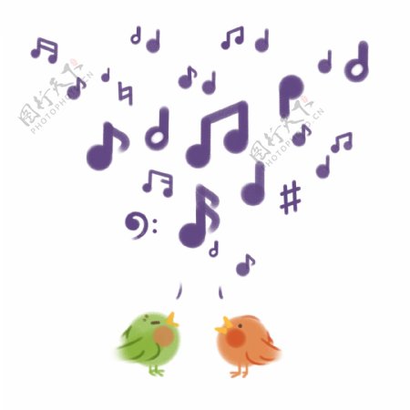 两只可爱的小鸟唱歌