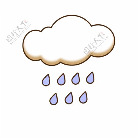 卡通简笔白云蓝色雨滴天气云朵矢量手绘元素