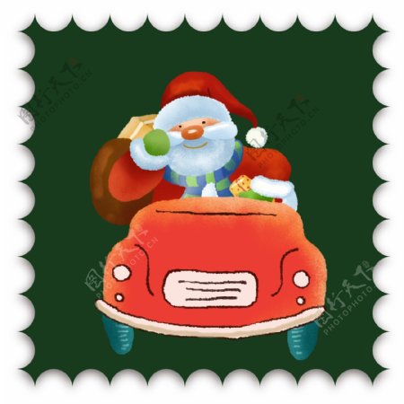 手绘风圣诞邮票小贴纸元素