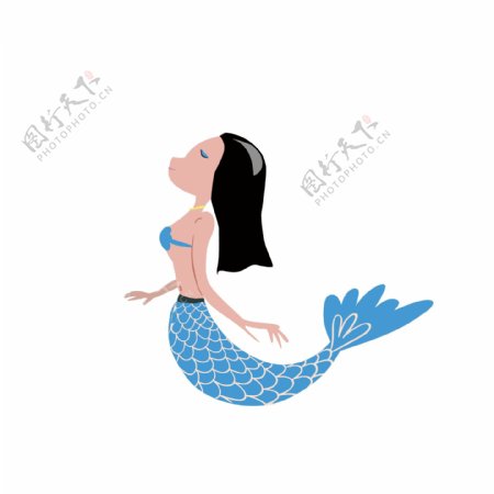 卡通插画海洋角色人物蓝色美人鱼