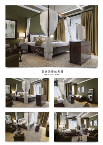 新中式风格家装卧室设计效果图