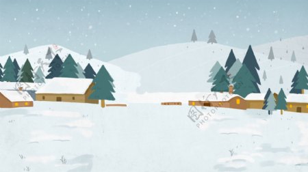 唯美冬季雪地村庄背景设计