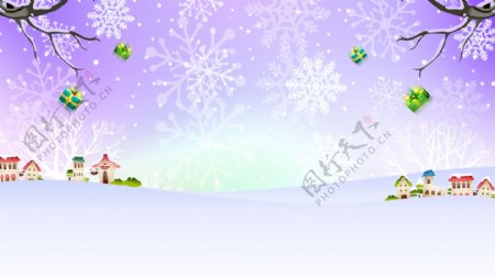 紫色浪漫雪中风景广告背景