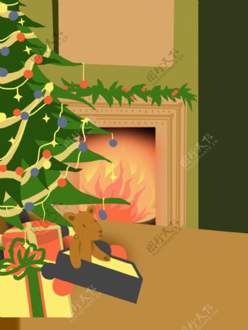卡通冬天圣诞节室内插画背景素材