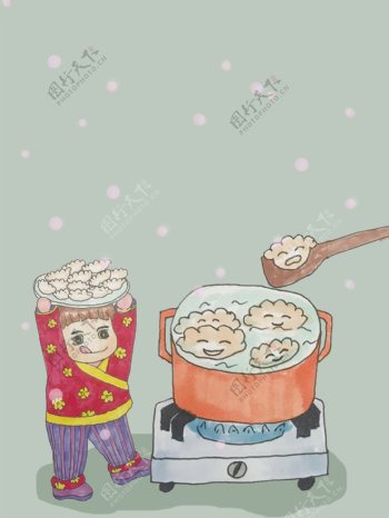 简约小雪煮饺子背景