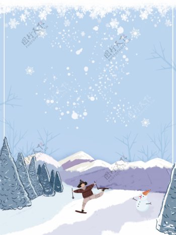 冬季雪地儿童划雪背景