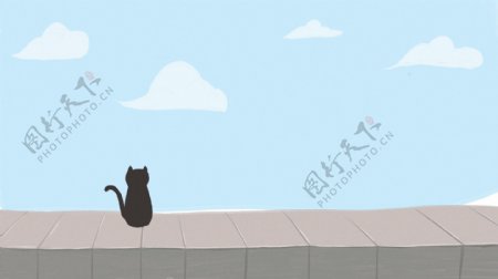 清新小猫手绘插画背景