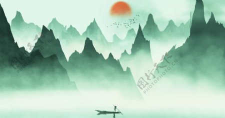 中国风水墨山水画插画