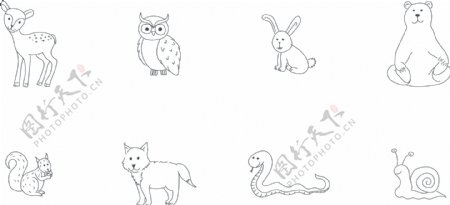 线条简笔画卡通动物图案